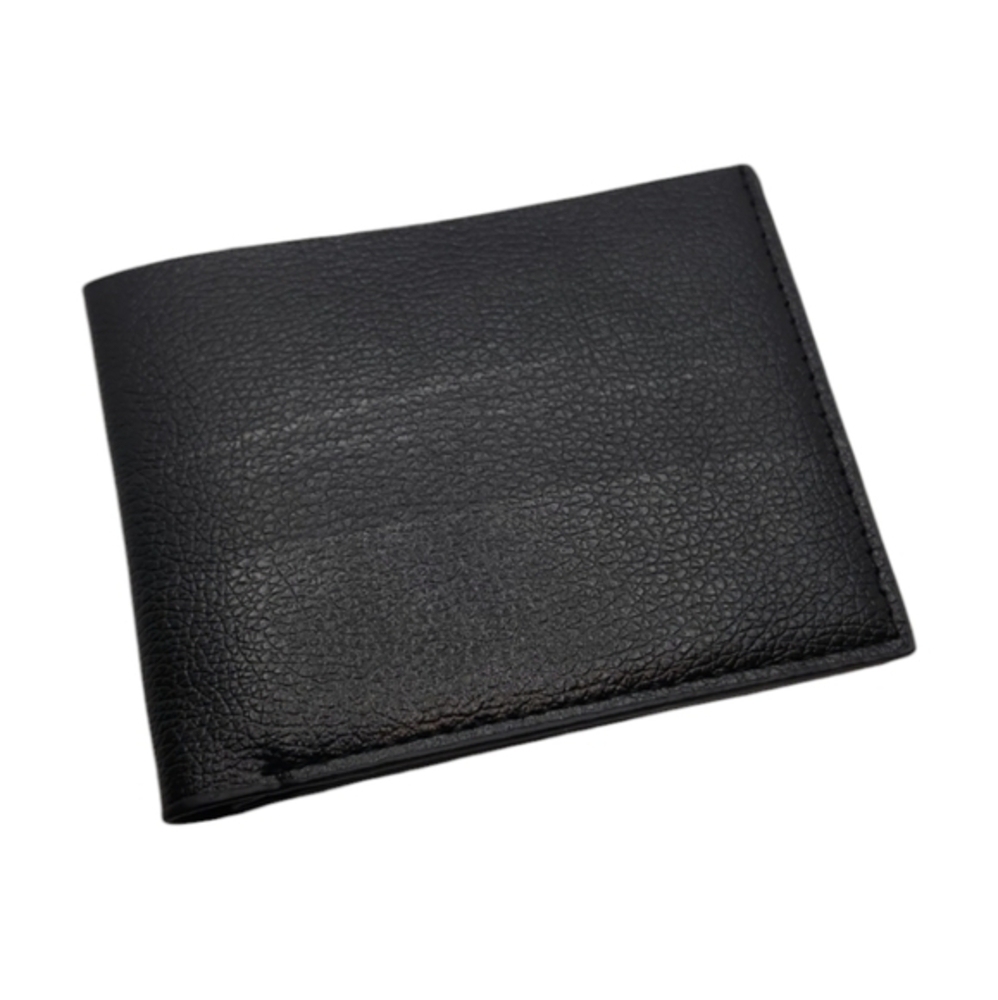 Mens Short Cowhide Leather Embbossed Wallet‎ Black